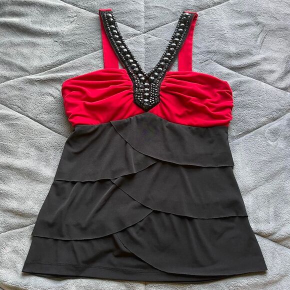 vintage y2k Studio Y red and black beaded tank top size medium - Picture 1 of 8